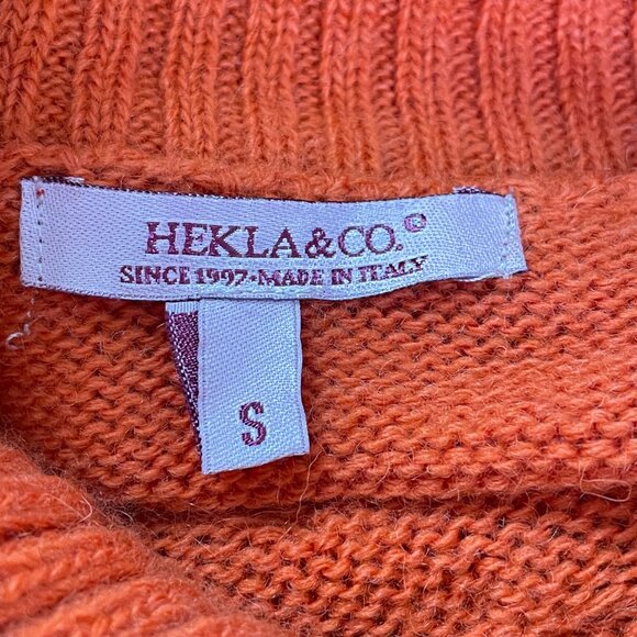 Anthropologie Hekla & Co Wool Blend Burnt Orange Cable Knit Cowl Neck Sweater S - Picture 4 of 13
